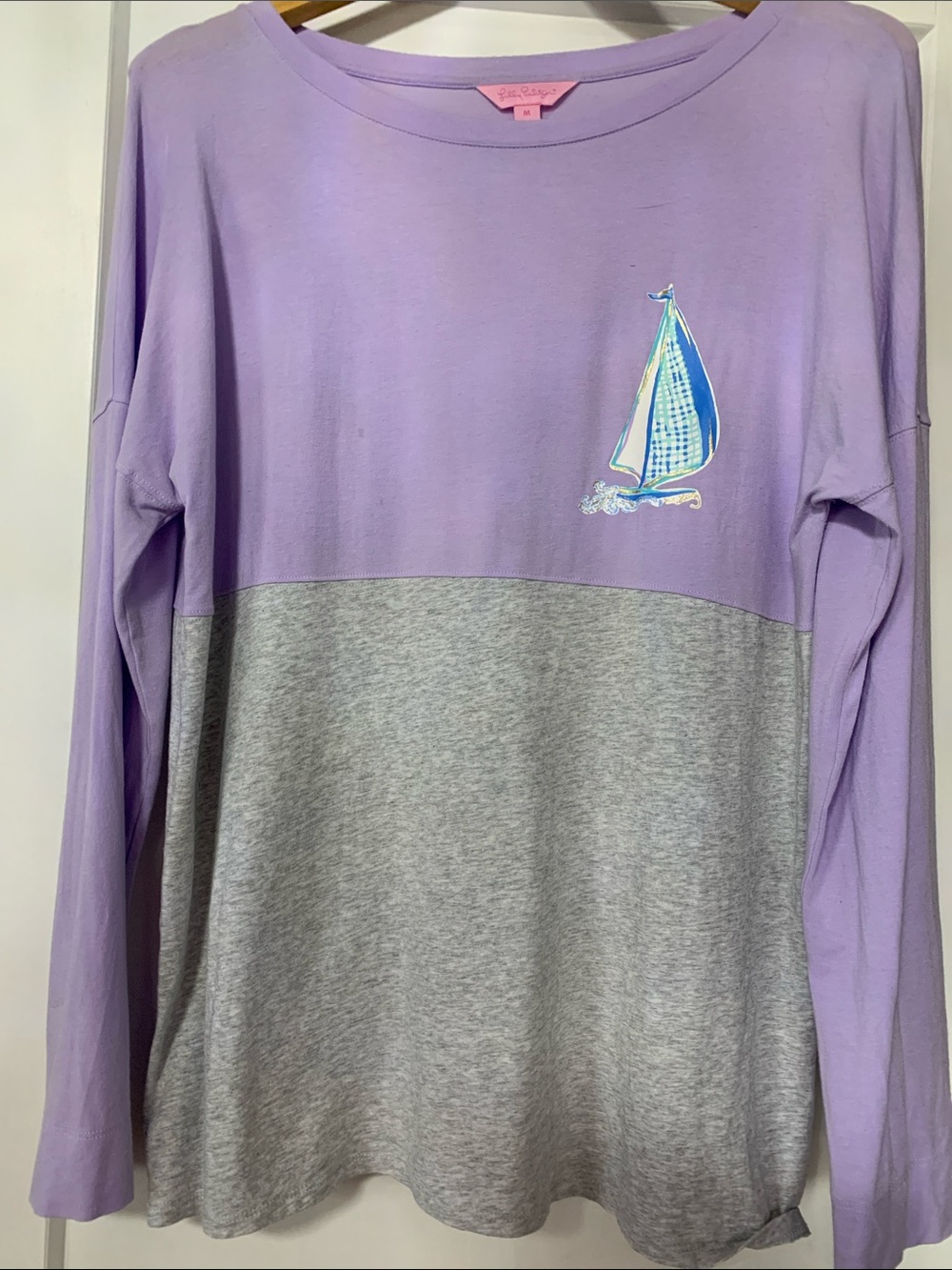 Lilly Pulitzer Lavender & Heather Gray Colorblock Sailboat Pullover